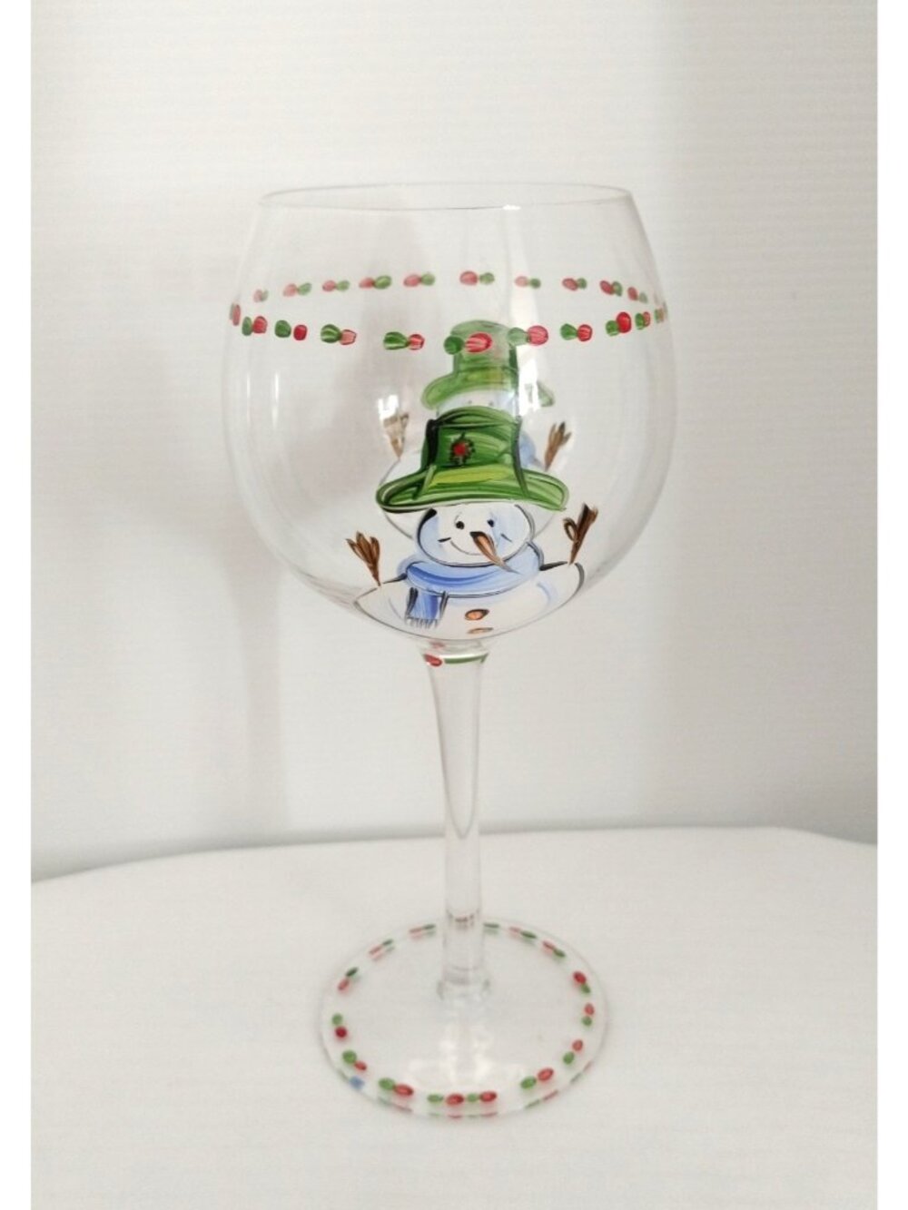 Snow Man  Hand Painted Wine Glasses. 8" 3/4x4" New